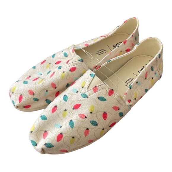Toms Christmas Lights White Cream 7 Slip On Shoes Holiday Alpargatas - Picture 1 of 6
